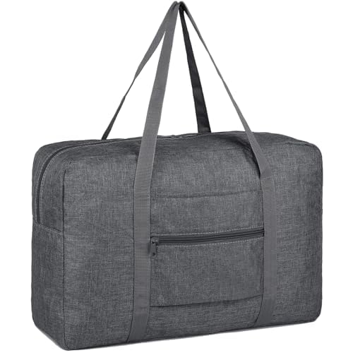 Lightweight Foldable Travel Duffel Bag – Compact Carry-On Luggage for Overnight Trips, Unisex Weekender Bag (Dark grey) - color: Dark grey