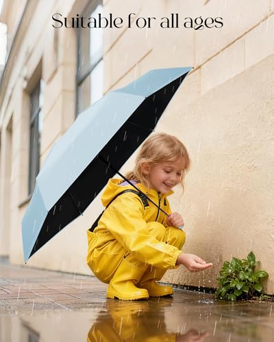 Seniny Mini Travel Umbrella with Case, Compact Pocket Size UV Sun & Rain - color: Sky Blue