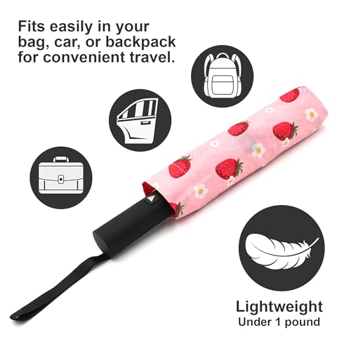 Nollia Compact Travel Umbrella with Auto Open – Windproof Folding Umbrella, Lightweight & Portable for Rain - color: A. Strawberry