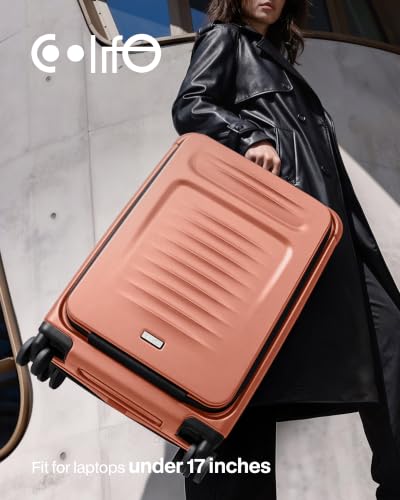 Coolife Expandable Luggage with TSA Lock Carry On Orange | Front Pocket with Laptop Compartment,22x14x9 Airline Approved,Durable Hardshell Suitcases,Reinforced Bottom Groove - color: Orange
