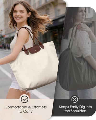 Miss Adola Aesthetic Nylon Tote Bag for Women | Lightweight, Foldable, Waterproof, Large Capacity for Travel, Work, Teacher - color: Beige