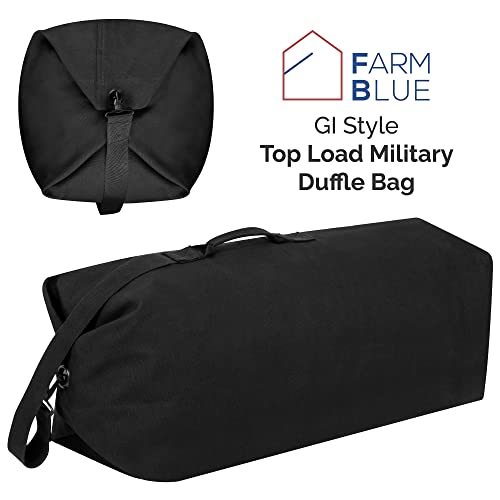 Farm Blue Top Load Duffle Bag -Military Duffel Bags - Heavy Duty Army Grade Cotton Canvas Duffel Bags For Men Women & Students - Front Loading Tactical Gear Sack - 21" x 36" - Black - color: Black, size: Large