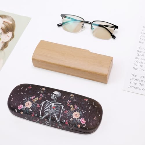 PERFECTSIGHT Hard Shell Eyeglasses Case, PU Leather Protective Glasses Case, Cute Eyeglass Case for Women Men Girls - color: Skull