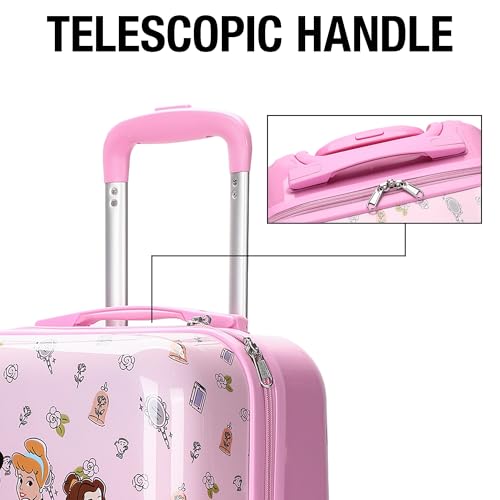 Disney Princess Kids Pink ABS 4-Wheel 20" Suitcase Luggage for Travel & Adventures