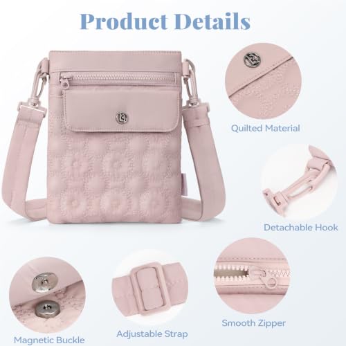Crossbody Bags for Women, Puffer Shoulder Cell Phone Purse - color: B02-pink