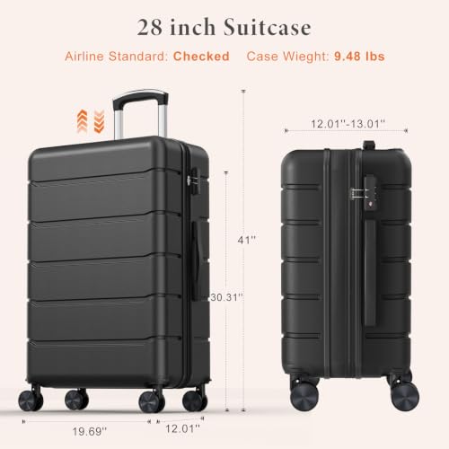 Sweetcrispy 28 Inch Checked Luggage, Hard Shell Suitcase, Black - color: Black, size: 28 Inch