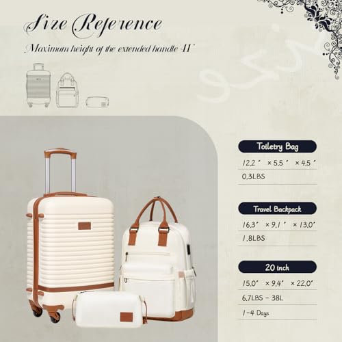 Coolife Luggage Set Carry On Suitcase,3 piece, White(BP/TB/20) | 360° Spinner Wheels;Multi-Functional Pockets with USB;Smart Trolley Sleeve;Water-Resistant Fabric;Lightweight ABS - color: White, size: 3 piece set (BP/TB/20)