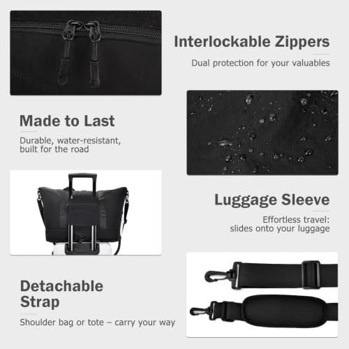 Foldable Travel Bag for Women, Expendable Compact Personal Item Tote Bag