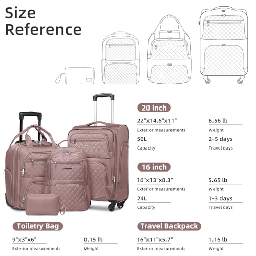 LARVENDER Softside Carry On Luggage 4 Piece, Expandable Carry On Luggage 22x14x9 Airline Approved Underseat Suitcase with Spinner Wheels TSA Lock, Pink (16/20/BP/TB) - color: Pink