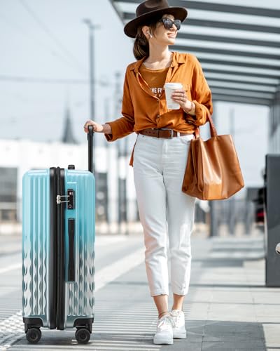 Expandable 20 Inch Carry on Luggage Suitcase with TSA Lock - color: Lake Bue, size: S(carry-on-20")