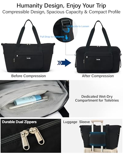 Hanke Underseat 40L Foldable Expandable Travel Tote Bag with 11 Pockets - color: Black