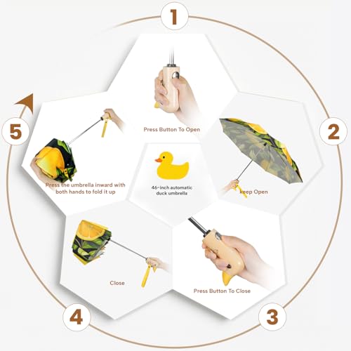 Duck Cute Travel Compact Umbrella Automatic, Wooden Handle for Gifts Women - color: 13. Lemon, size: 23 inch ARC