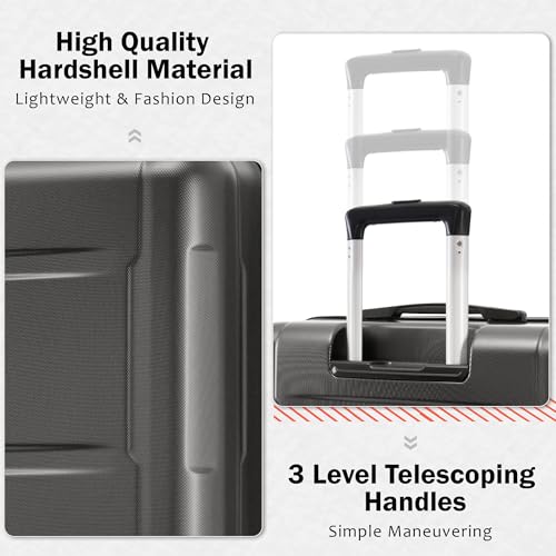 Merax Luggage Sets 4 Piece Suitcase Set, Expandable Hardside 20/28IN - color: Black-20/28/DB/TB, style: Luggage With Bags