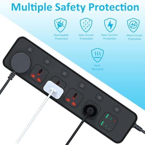 30W PD USB-C Fast Charging Power Strip,6 FT Extension Cord with Individual Outlet Switches, 5 Universal Sockets + 6 USB Ports, 110-240V 3000W Plug Adapter for Travel Home Office - size: US Plug(PD 30W)