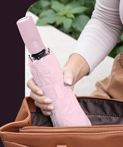 Windproof Travel Umbrella - Compact & Withstands Winds up to 100MPH, Strongest Premium Auto Folding Umbrella for Rain and Sun - Durable, Light & Portable for Women & Men, Fits Backpack & Cars - color: Pastel Pink 1-Pack