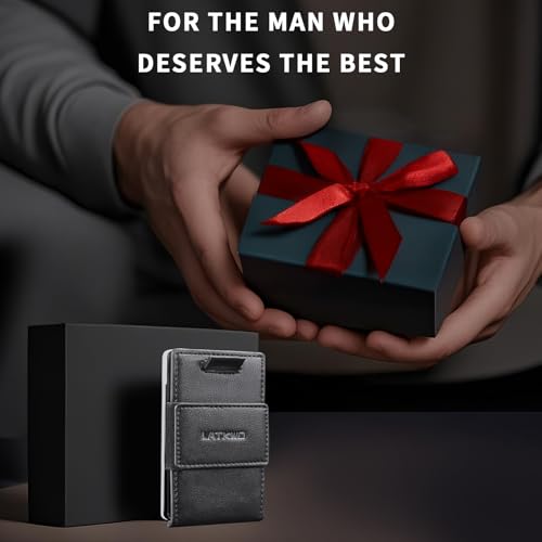 Wallet for Men Slim Pull Tab Metal RFID Blocking Credit Card Holder with ID Window & Cash Strap - Compact Front Pocket Design Holds 1-10 Cards (3.62x2.36x0.47in) (Black) - color: Black