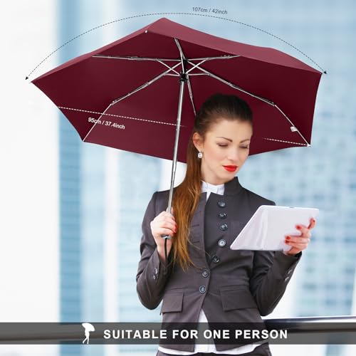 Automatic Lightweight Travel Flat Umbrella Compact Folding for Pocket - color: 05.Dark Red