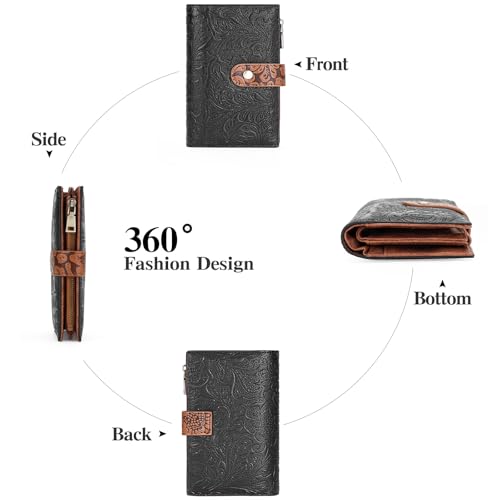 GOIACII Women's Wallet RFID Blocking Leather Trifold Credit Card Holder - color: B04 Black & Brown