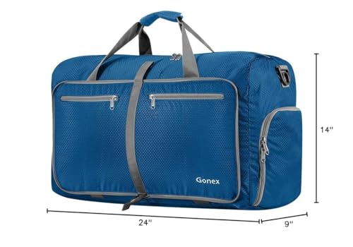 Gonex 60L Foldable Travel Duffle Bag with Shoe Compartment, Lightweight - color: Deep Blue, size: 60L