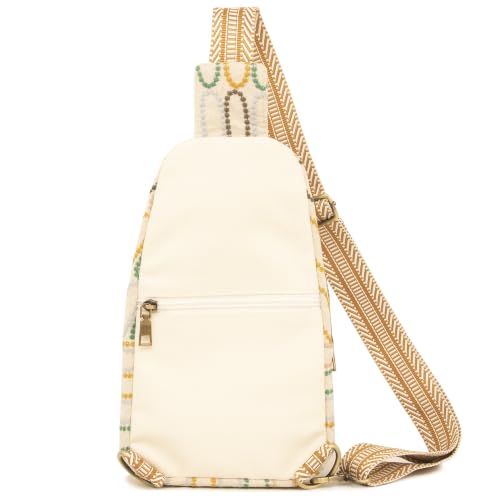 SILKAREA Canvas Sling Bag for Wome Crossbody Purse Small Sling Backpack Purse Travel Hiking Chest Bag Daypack - color: Embroidered Beige