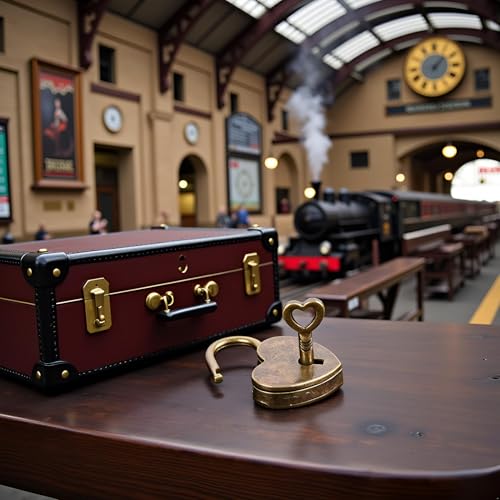 Lock Antique Brass Padlock with Key, Mini Bronze Vintage Heart Shape Anti-Theft Mini Padlock, Metal Heart Shaped Archaize Style, Travel Suitcase Luggage, Keyed, Hasps
