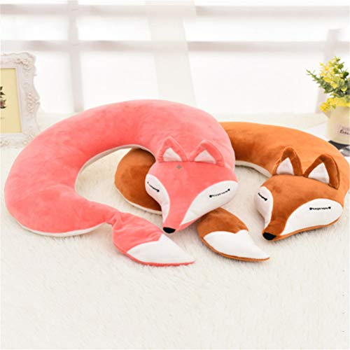 Travel Pillows Planes Fox Animal U-Shaped Neck Pillow Plush Fur Warm Cartoon Comfortable Luggage Pillow for Airplanes Car Train (A-Brown) - color: A-brown