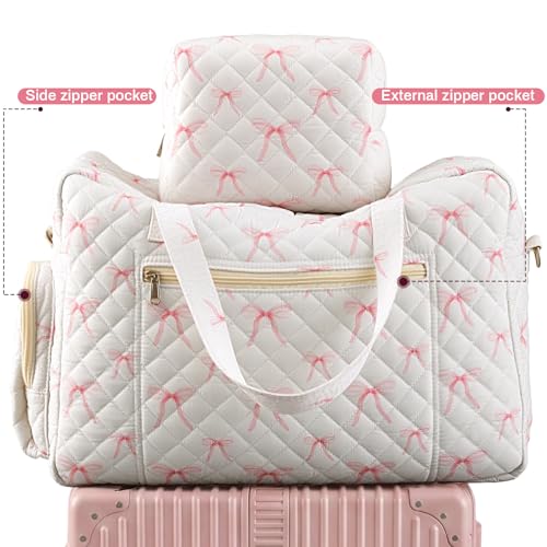 Abbylike Hospital Bag for Women, Quilted Weekender Duffle Bag,Bow - style: Bow