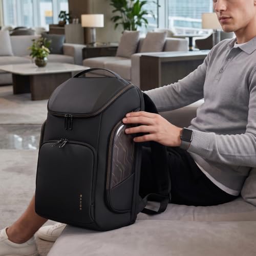 BANGE Business Commute Backpack Waterproof fit 15.7 Inch adopt in Commute,Travel Durable Backpack - color: Gold Black(no Charge Port)
