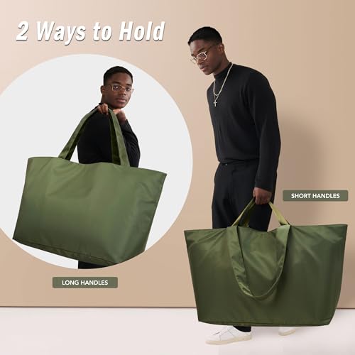 KALIDI 60L Extra Large Beach Tote Oversized Bag Zipper Utility Weekender - color: Olive Green