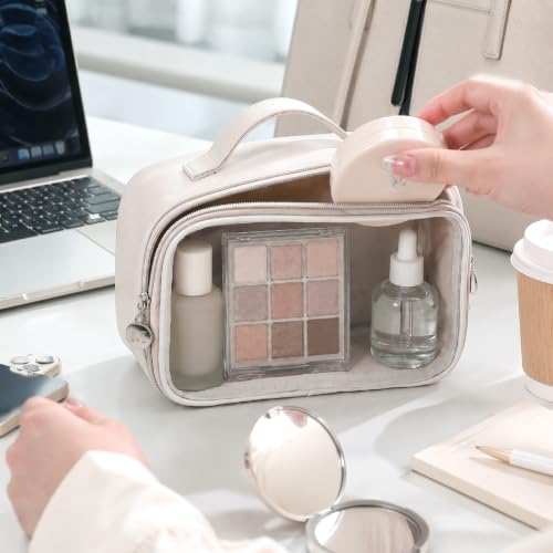 4-Pack Clear Cosmetic Bags, Travel Toiletry Pouches, Makeup Organizers - color: Beige