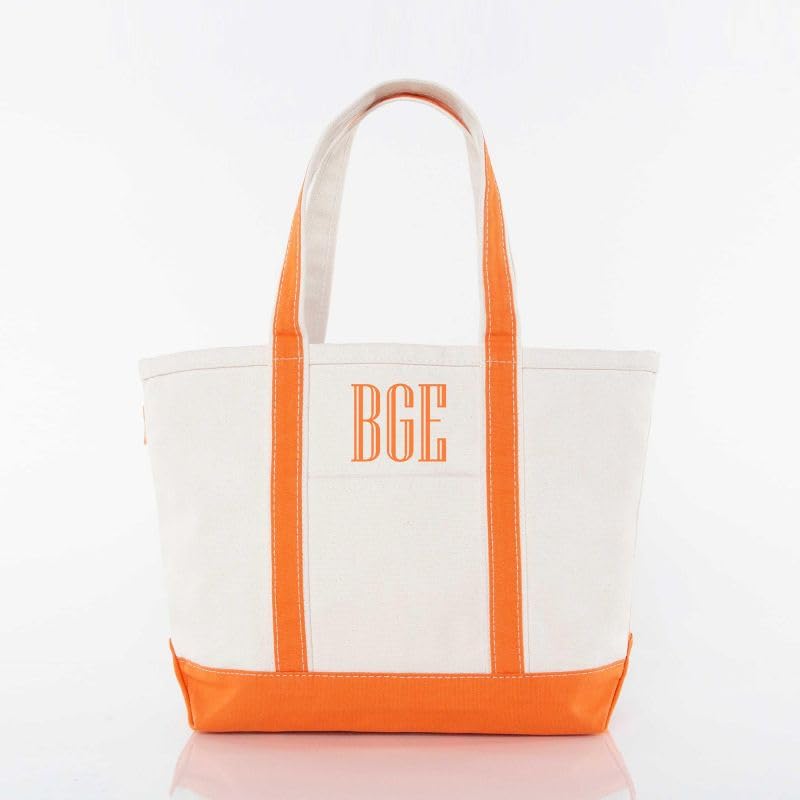 CB STATION Medium Classic Personalized Monogram Canvas Tote Bag for Women – Customized Gift for Birthday, Wedding - color: Orange