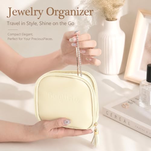 Travel Jewelry Case, Soft Jewelry Organizer with Compartments for Women - color: Cloud White