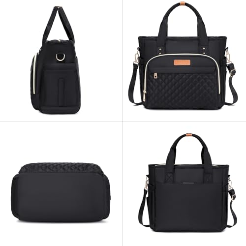 Medium Tote Bag for Women with Multi Pockets, Quilted Top Handle Purse Crossbody Shoulder Bag Handbag - color: Black