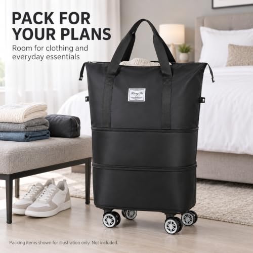 Expandable Rolling Travel Bag with Detachable Wheels,Black - color: Black