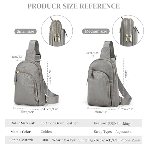 S-ZONE Genuine Leather RFID Blocking Small Sling Bag Women Crossbody Fanny Packs - color: Grey, size: Small