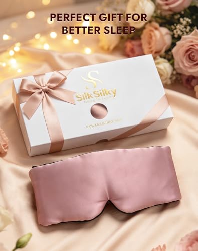 SilkSilky 22 Momme Mulberry Silk Sleep Mask for Side Sleepers, Pale Mauve - color: Pale Mauve
