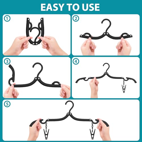 30Pcs Foldable Travel Hangers with Clips Cruise Essentials 2026 Phone Sized - color: Pitch Black, size: 30 Pack