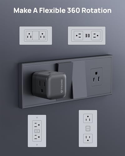 TROND Sideways Outlet Adapter, Multi Plug Wall Outlet with 360 Rotate Plug - color: Black, size: 3 Prong-1 Pack