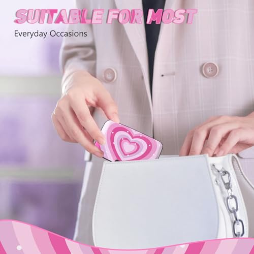 Credit Card Holder, Mini RFID Small Aluminum Card Wallet Business Card Case - color: Pink Hearts