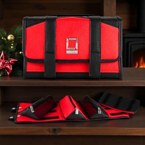Compact Leatherette Travel Case for Men & Women, Red/Black - color: Red / Black