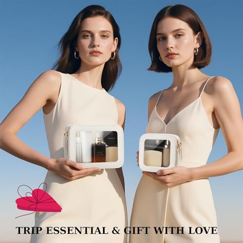 2 Pack Clear Makeup Bags, Cosmetic Pouch with Zipper,Medium & Mini - color: Ivory White, size: Mini+Medium