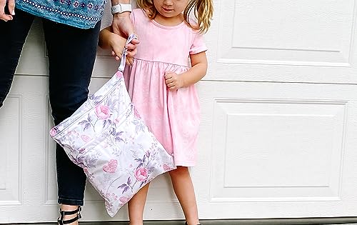 ALVABABY 3 Pack Wet Dry Bags for Cloth Diapers, Swimsuits & Gym Clothes, Waterproof Reusable Baby Diaper Bag with 2-Zippered Compartments, Hanging Strap, Machine Washable, Small/Medium/Large for Dayca - color: Flowers