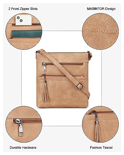 MASINTOR Crossbody Purses for Women, Multi Pocket Crossbody Bag - color: Camel Brown