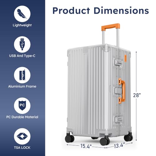 ALPHA CAMP Trunk Luggage 26 Inch with Aluminum Frame Zipperless Suitcase - color: Silver Orange, size: 26 Inch