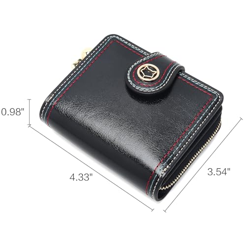 FOXLOVER PendantChain Zipper Small Wallet Women RFID Blocking Credit Card Bifold Wallet Business Card Holder with ID Window(Black) - color: 02-Black