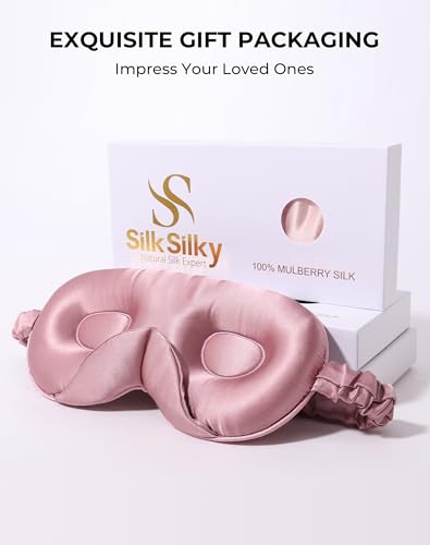 SilkSilky 100% 22 Momme Mulberry Silk Sleep Mask, Pale Mauve - color: Pale Mauve