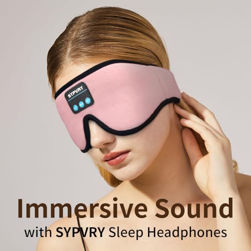 Bluetooth Sleep Mask Wireless Headphones 3D Bluetooth Eye Mask for Side Sleepers SYPVRY Blackout Eye Mask with Headphones Speaker for Airplane,Travel (Pink) - color: Pink