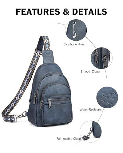 FADEON Sling Bag for Women, Designer Small Crossbody Bags, Adjustable Strap - color: Dark Blue Retro Style