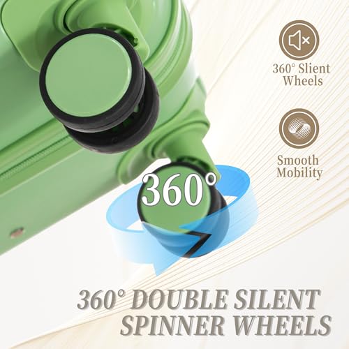 GDFStudio 20/24/28 Inch 3 Piece Luggage Set, ABS Hard Shell Spinner Suitcase with 360° Silent Wheels, Expandable Capacity,Combination Lock, Retractable Handle, Carry On & Checked Suitcases,Green - color: Green, size: 20/24/28In