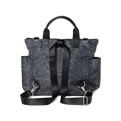 Baggallini 3-in-1 Convertible Backpack Tote Handbag - 15x12" Lightweight Travel Bag w/ RFID Phone Wristlet - color: Midnight Blossom